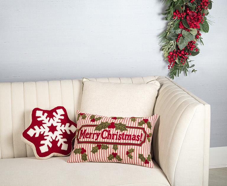 Merry Holly Stripe Rect Pillow-12x18"L