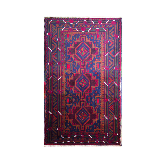 Baluch Wool Hand Knotted Afghan Rug - 3'7" x 6'2"