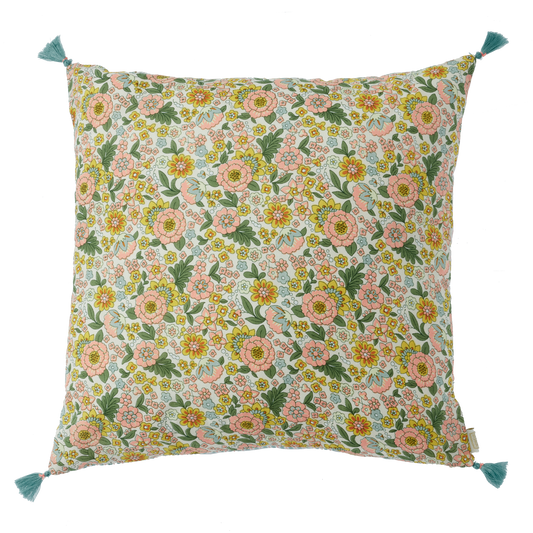 Cushion cover printed with Indian flowers and stripes Amaia🇫🇷