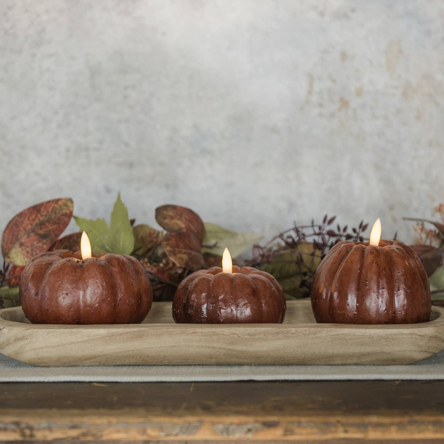 3" BRONZE 3D FLAME SHORT PUMPKIN CANDLE