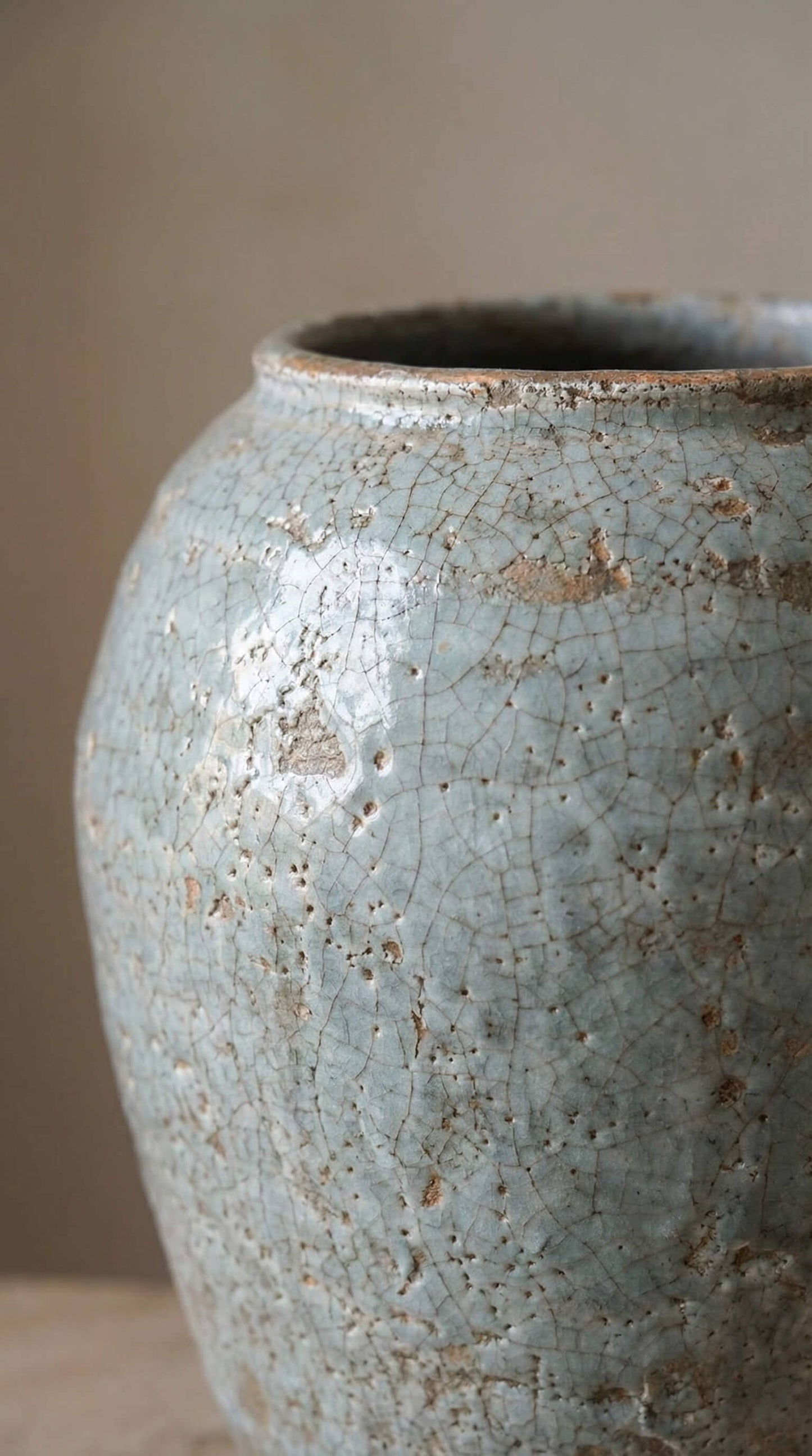 Ceramic Vase, Vintage Style, Tall Blue Crackle - Luna