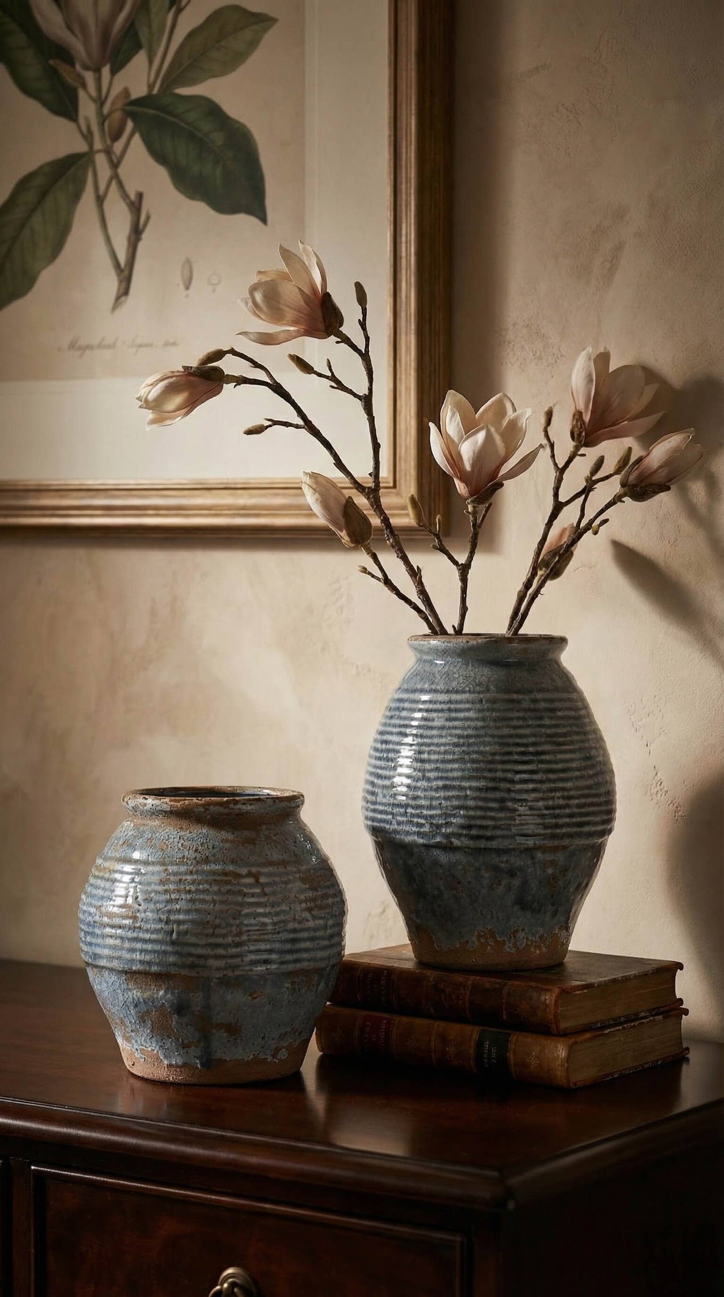 Ceramic Vase, Vintage Style, Smoky Blue Crackle - Ardea