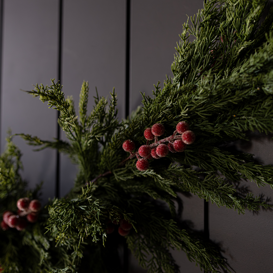 Red Plum Frosted Berry Norfolk Cypress Garland - 6 Ft