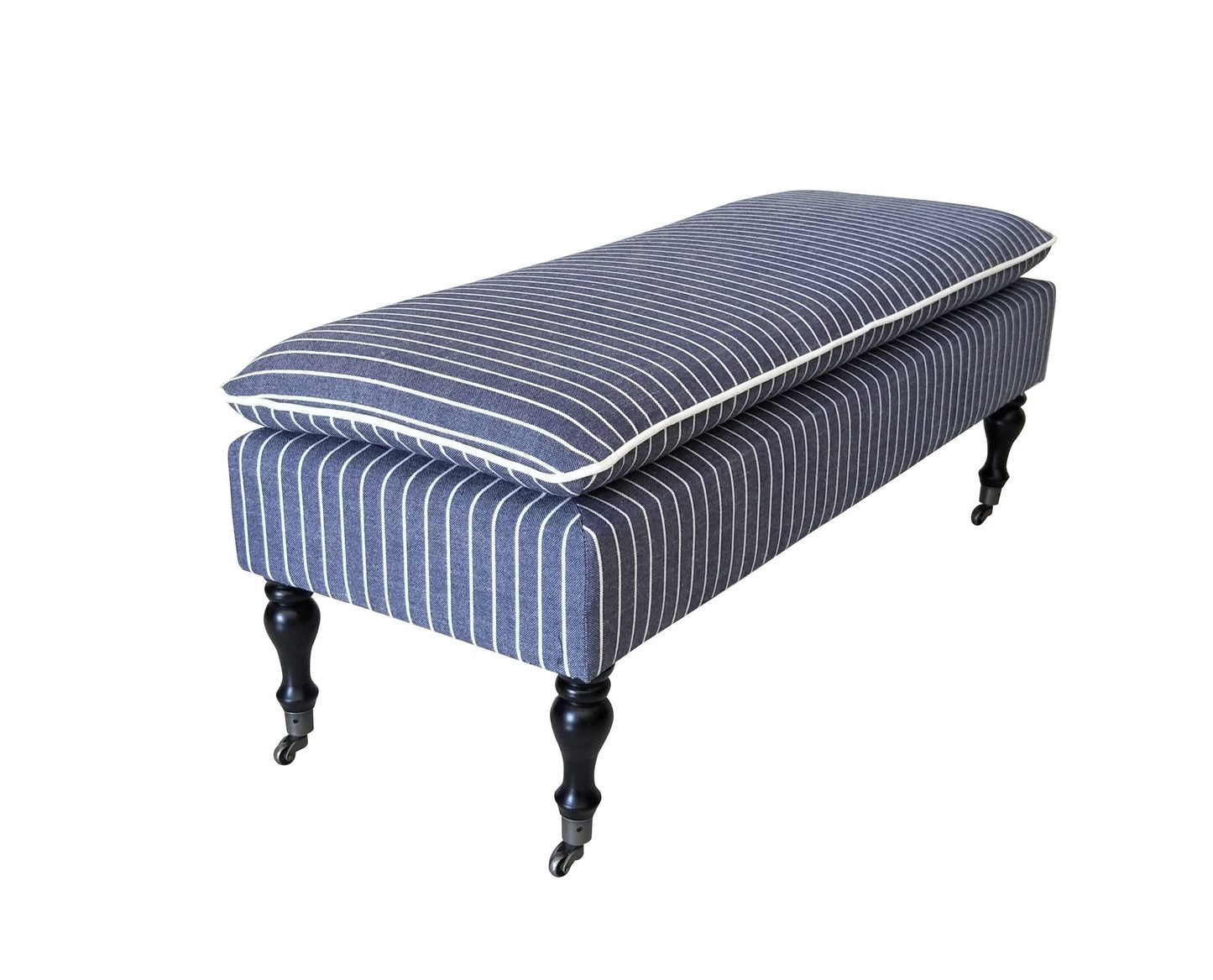 Linen Ticking Upholstered Pillowtop 48" Rossini Bench-Indigo
