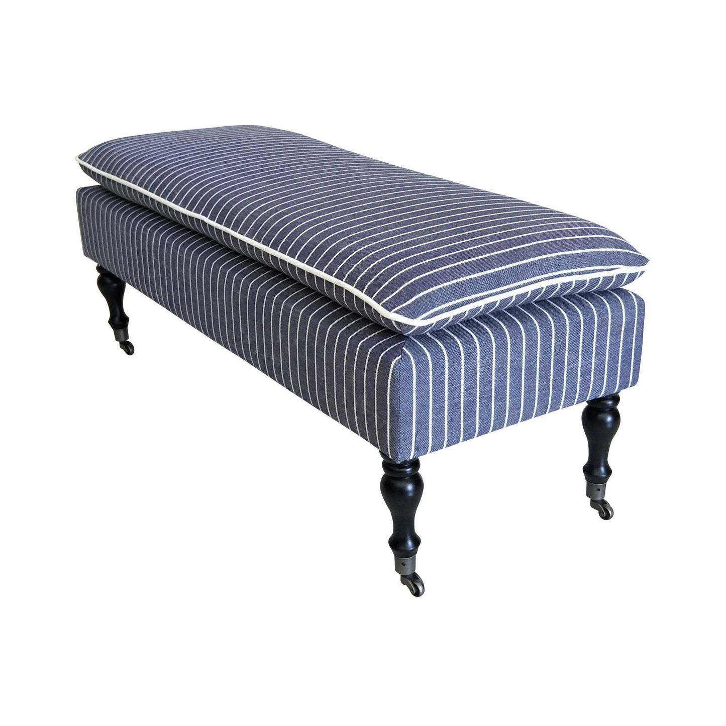 Linen Ticking Upholstered Pillowtop 48" Rossini Bench-Indigo