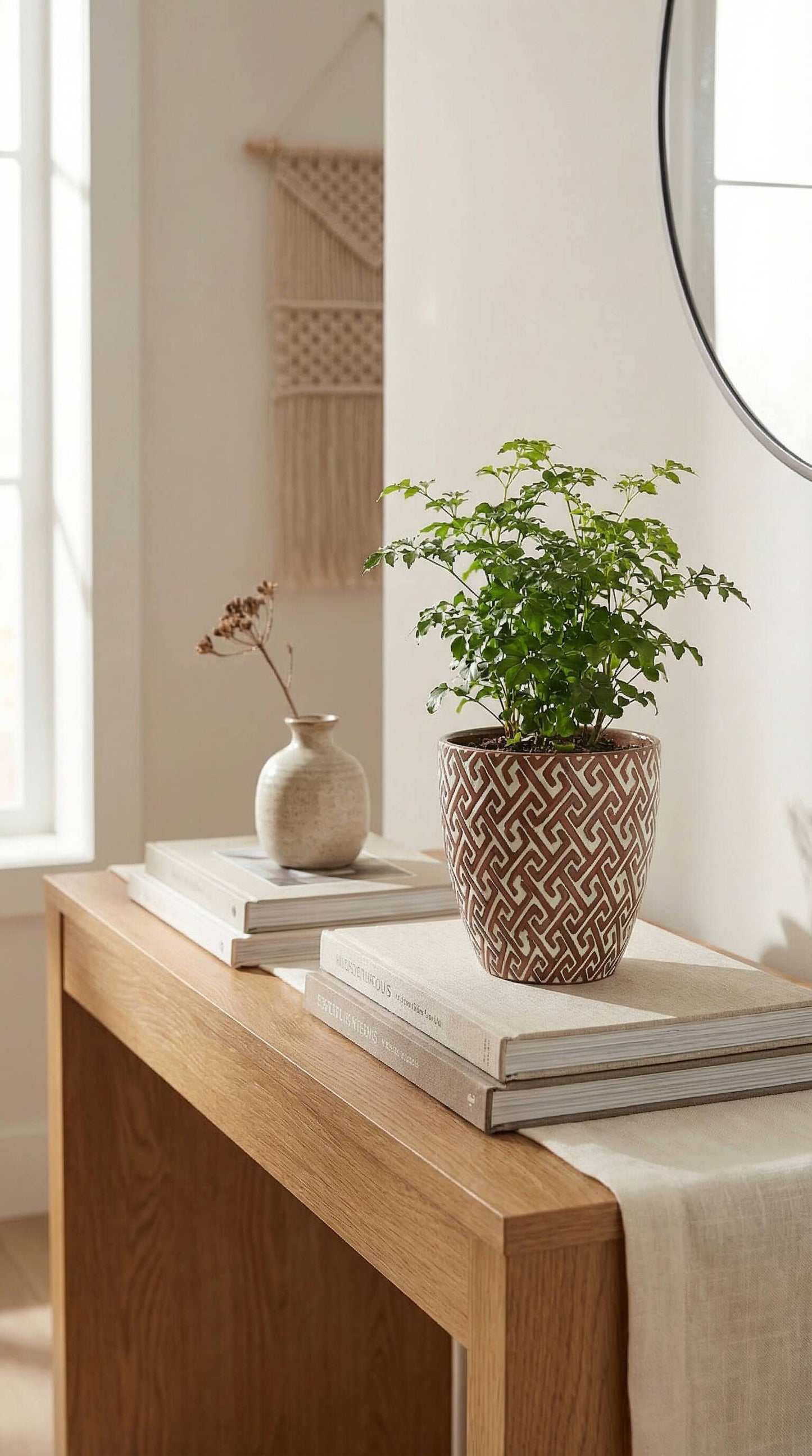 Ceramic Planter Pot, Brown White Pattern - Lana