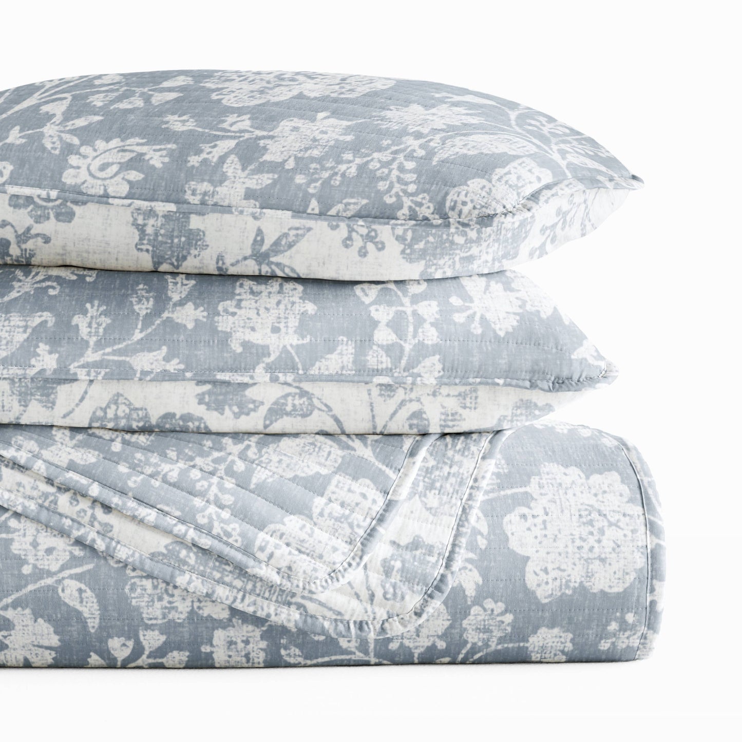 Textured Floral All Season Patterned Reversible Quilt Set