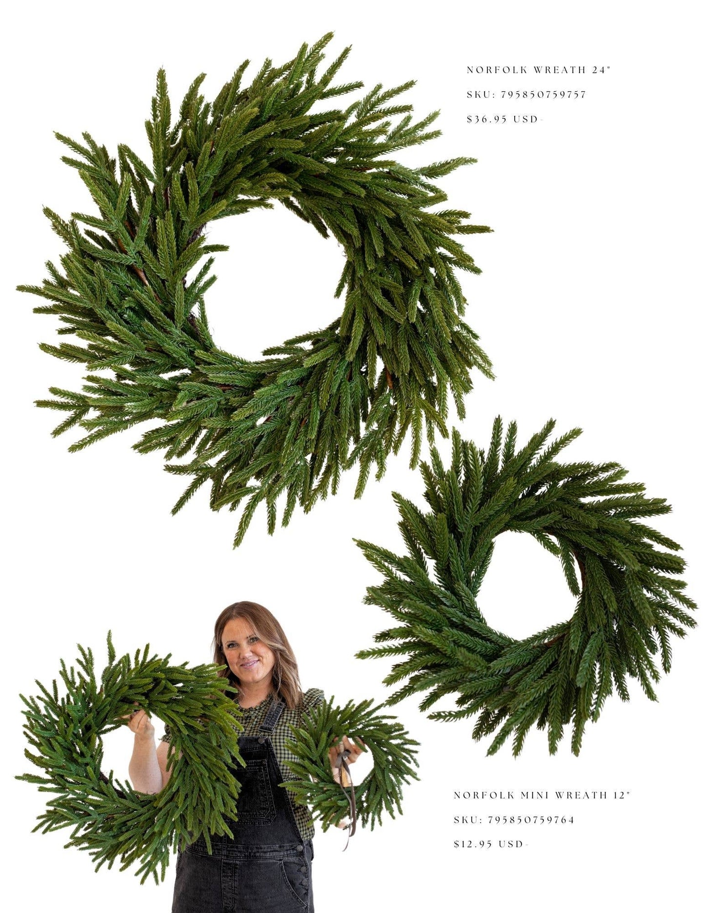 Norfolk Pine Real Touch Faux Christmas Wreath 24" Luxe B Co.