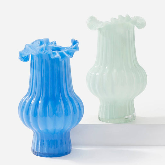 Ruffled Glass Vase, 2 Asst.