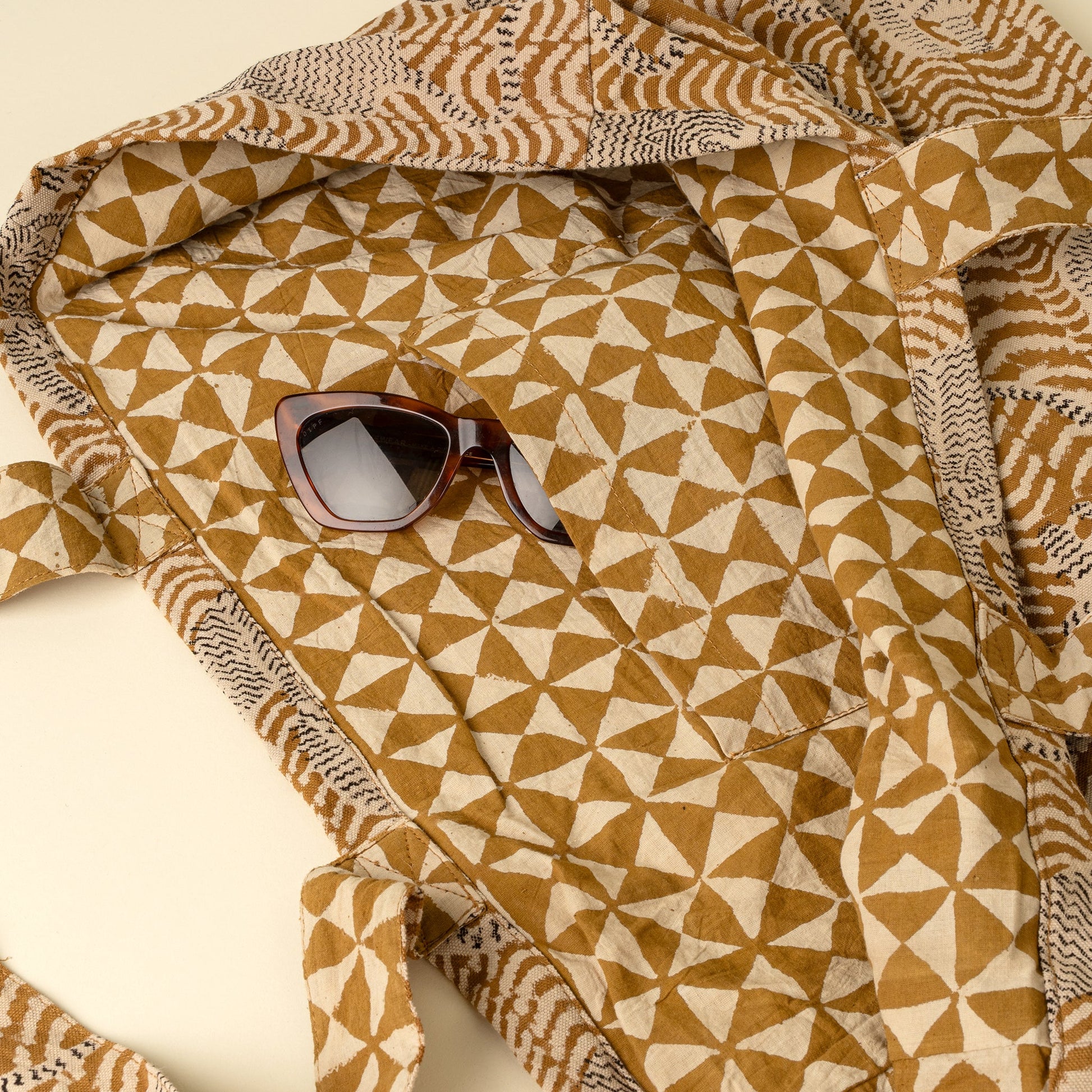 Taiga Block Print Tote, Ochre
