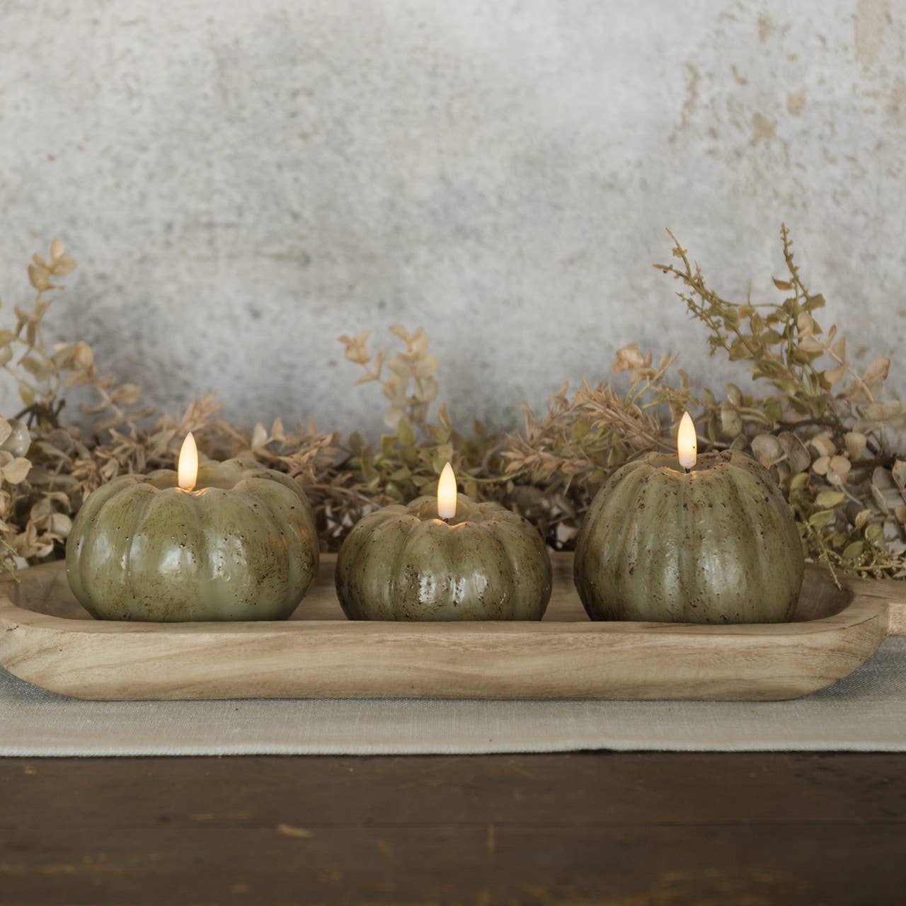 3" GREEN 3D FLAME SHORT PUMPKIN CANDLE