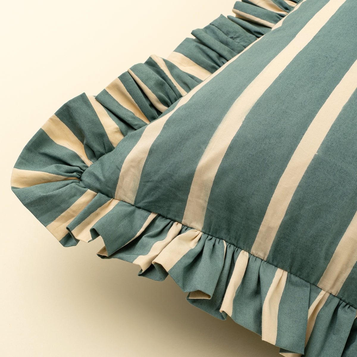 Block Print Stripe Ruffle Pillow, Blue