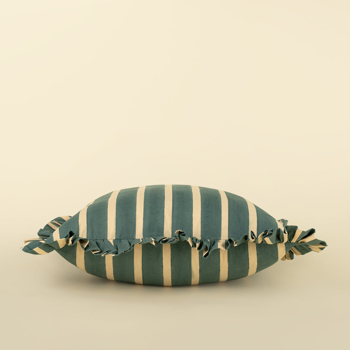 Block Print Stripe Ruffle Pillow, Blue