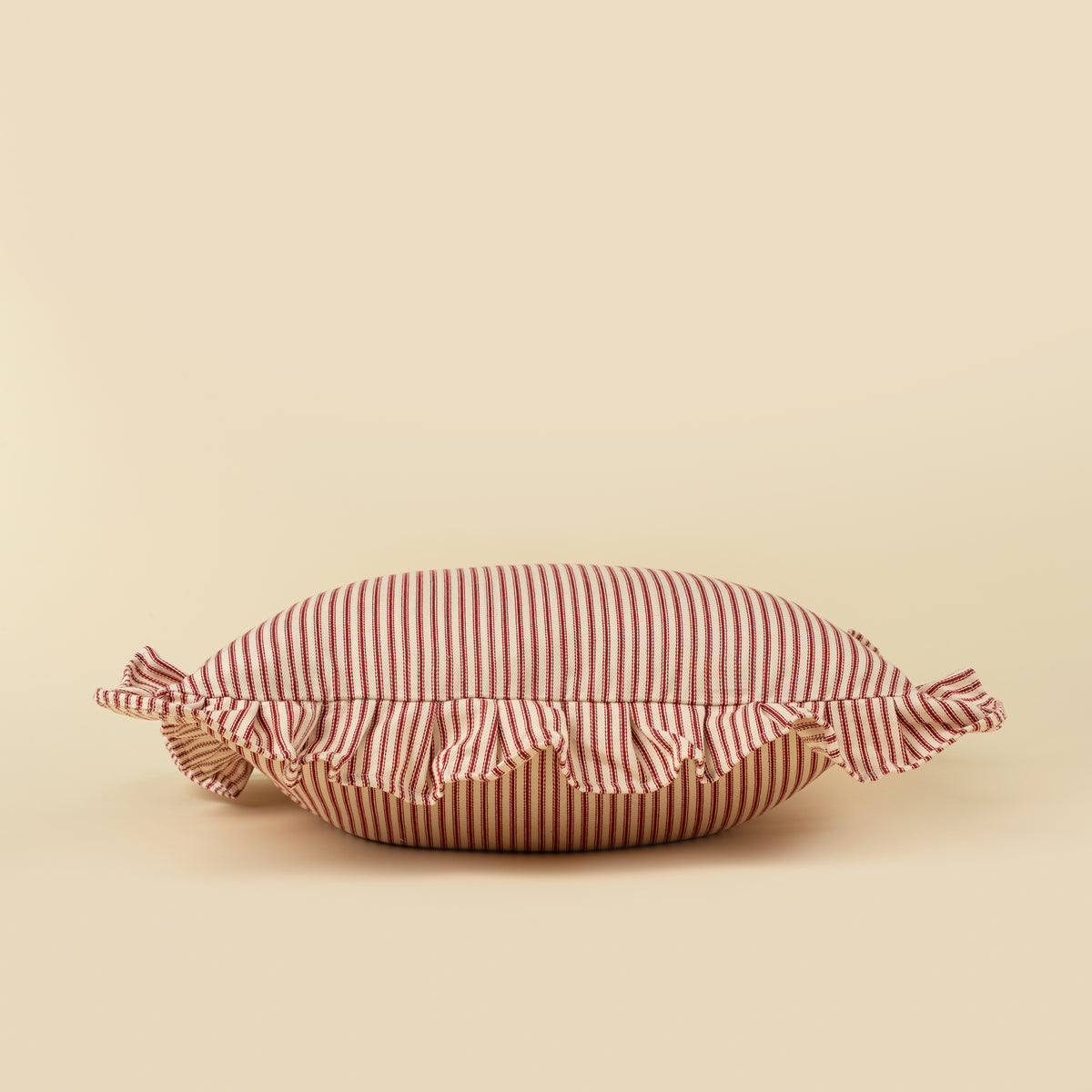 Red Ticking Ruffle Pillow