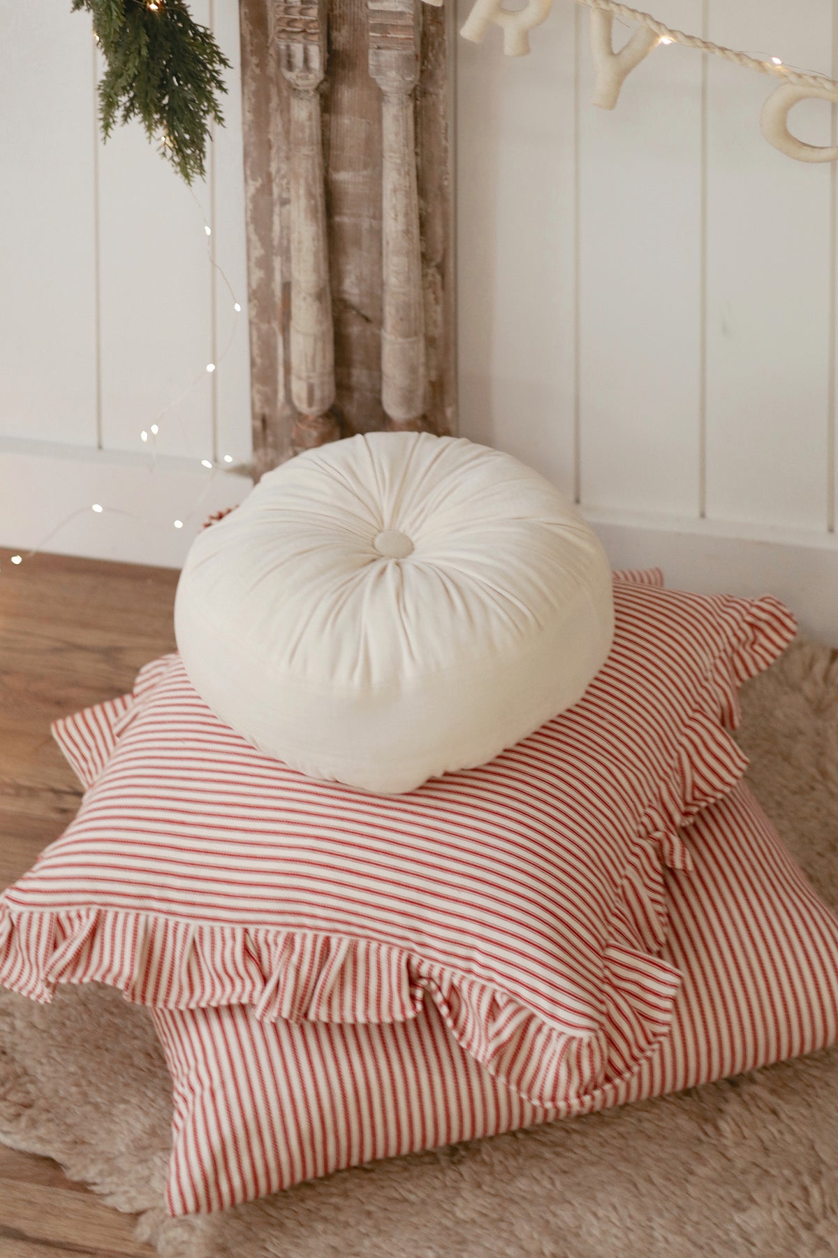 Red Ticking Ruffle Pillow
