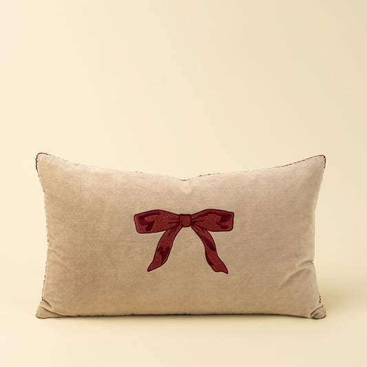 Red Velvet Bow Pillow, Red