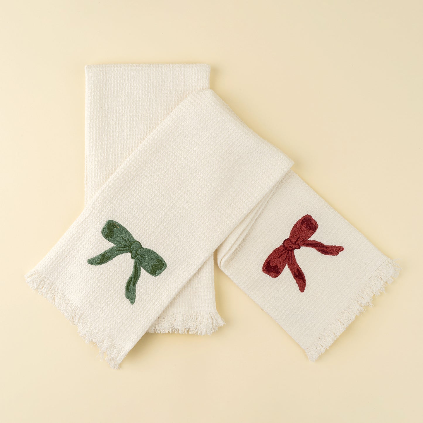 Embroidered Bow Waffle Hand Towels — Set of 2