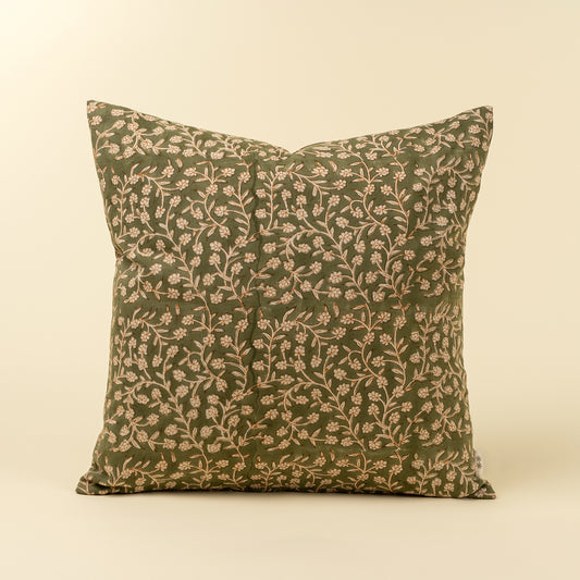 Wildvine Block Print Pillow, Olive