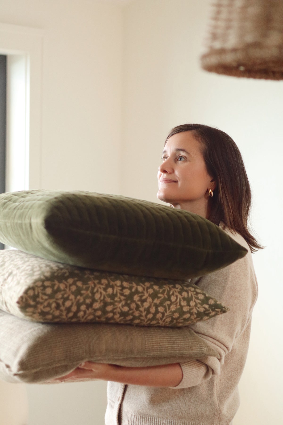 Wildvine Block Print Pillow, Olive