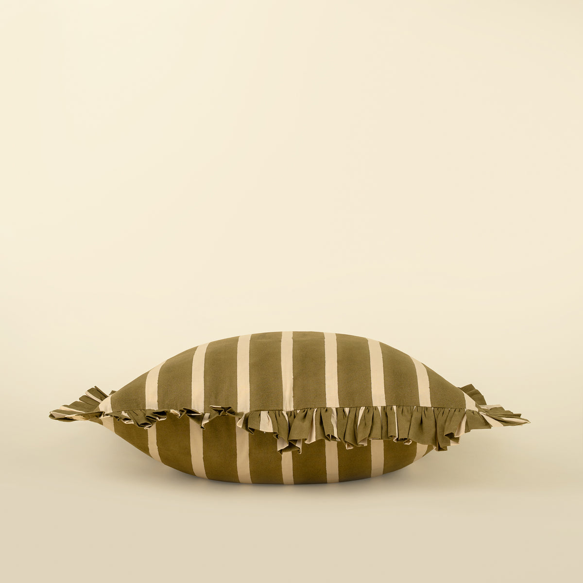 Block Print Stripe Ruffle Pillow, Olive