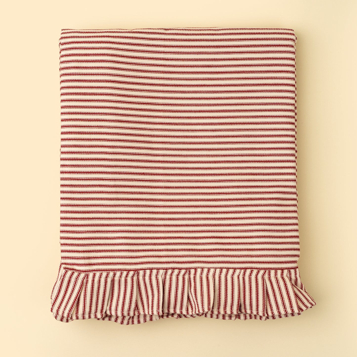 Red Ticking Ruffle Tablecloth