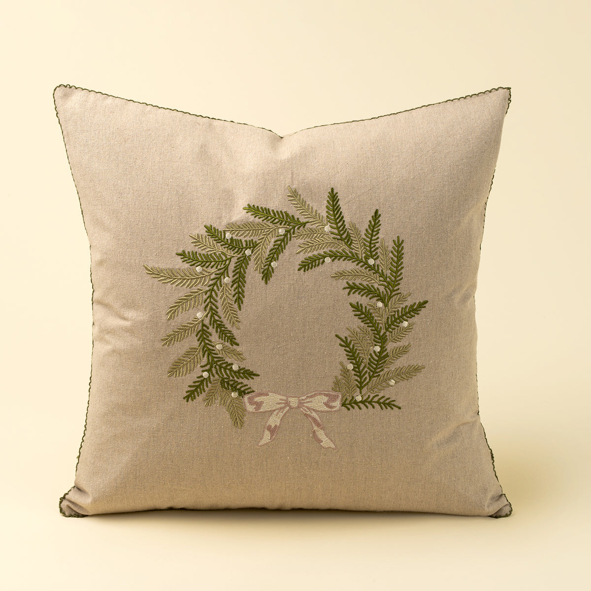 Embroidered Wreath Pillow