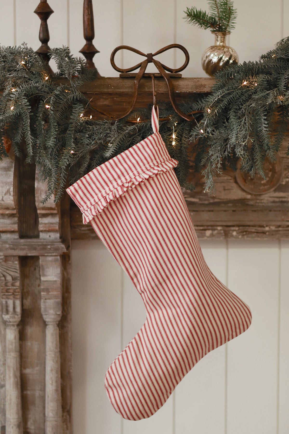 Ticking Stripe Stocking, Red