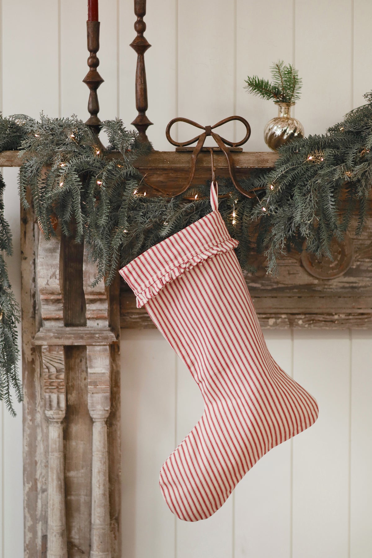 Ticking Stripe Stocking, Red