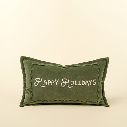 21x12 Happy Holidays Pillow, Green