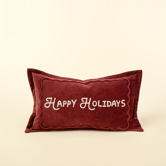 21x12 Happy Holidays Pillow, Red