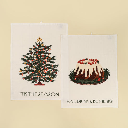 Christmas Tidings Flour Sack Tea Towels S/2