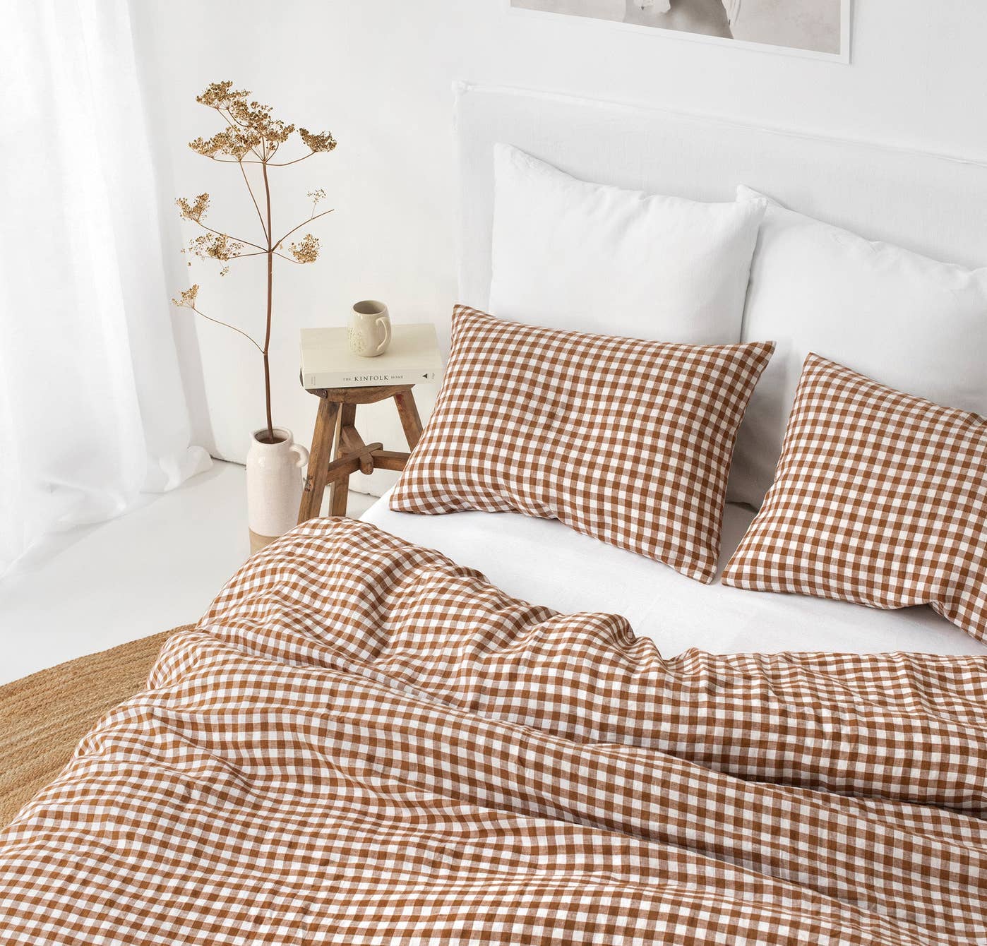 Cinnamon gingham linen duvet cover