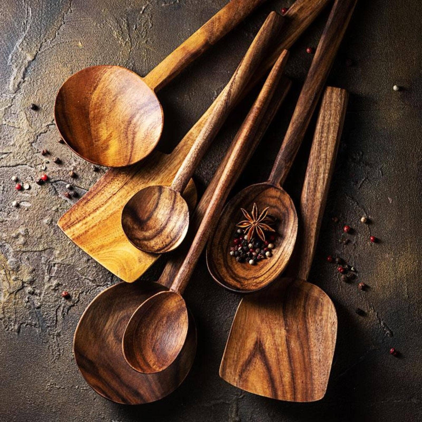 7 Pcs Natural Teak Wooden Cooking Utensil Set