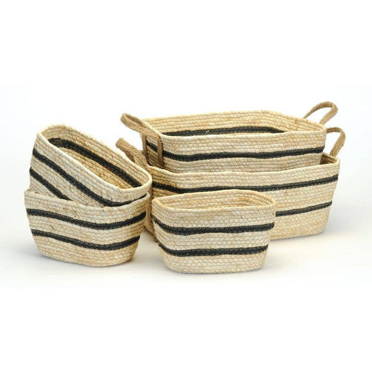 SET OF 5 RECTANGULAR STRIPE STRAW BASKETS🇨🇦