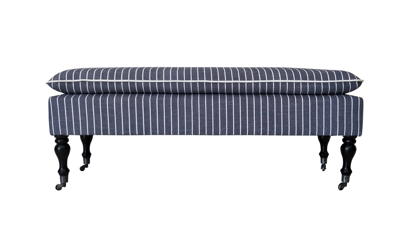Linen Ticking Upholstered Pillowtop 48" Rossini Bench-Indigo