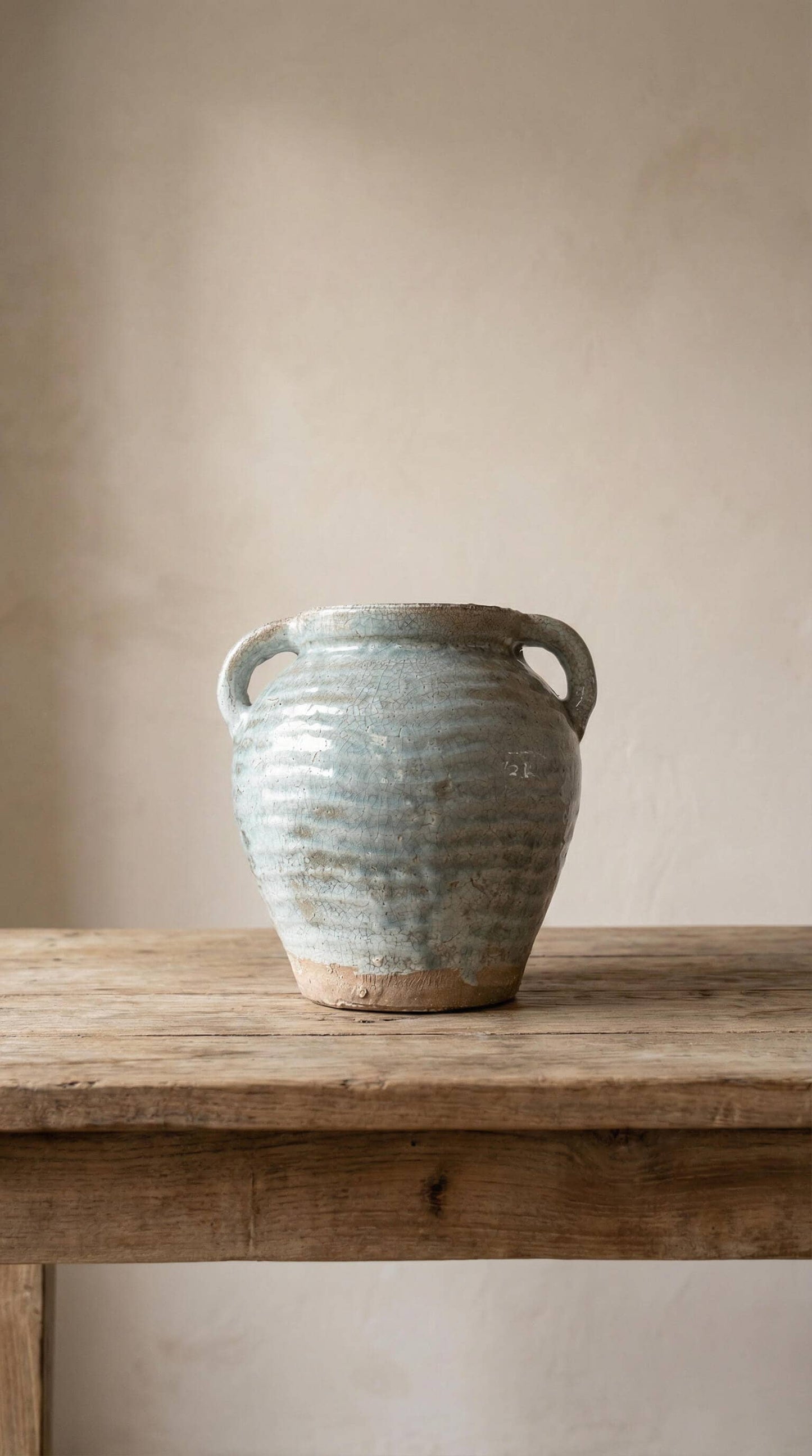 Ceramic Vase, Vintage Style, Blue with Handles - Adriana