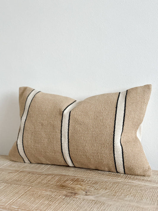 India Luxe Cotton Cushion Cover 50x30 - Beige, Black & Cream🇬🇧