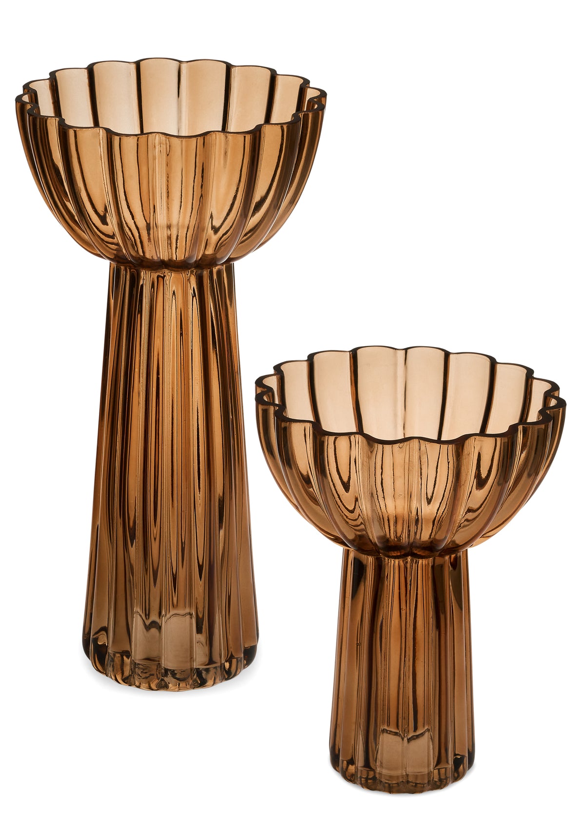 VASE SMALL RIBBED GLASS TOP BOWL SHAPED BROWN