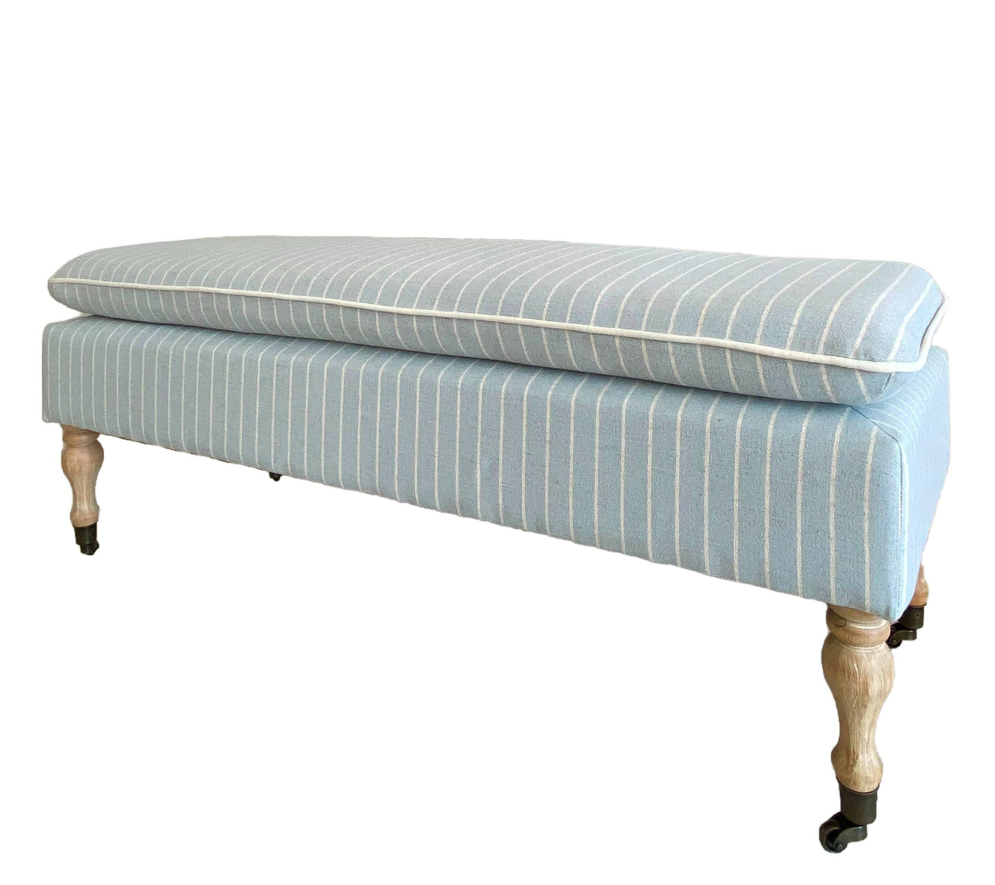 Linen Ticking Upholstered Pillowtop 48" Rossini Bench-Azure