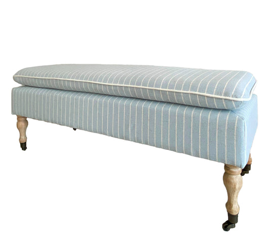 Linen Ticking Upholstered Pillowtop 48" Rossini Bench-Azure