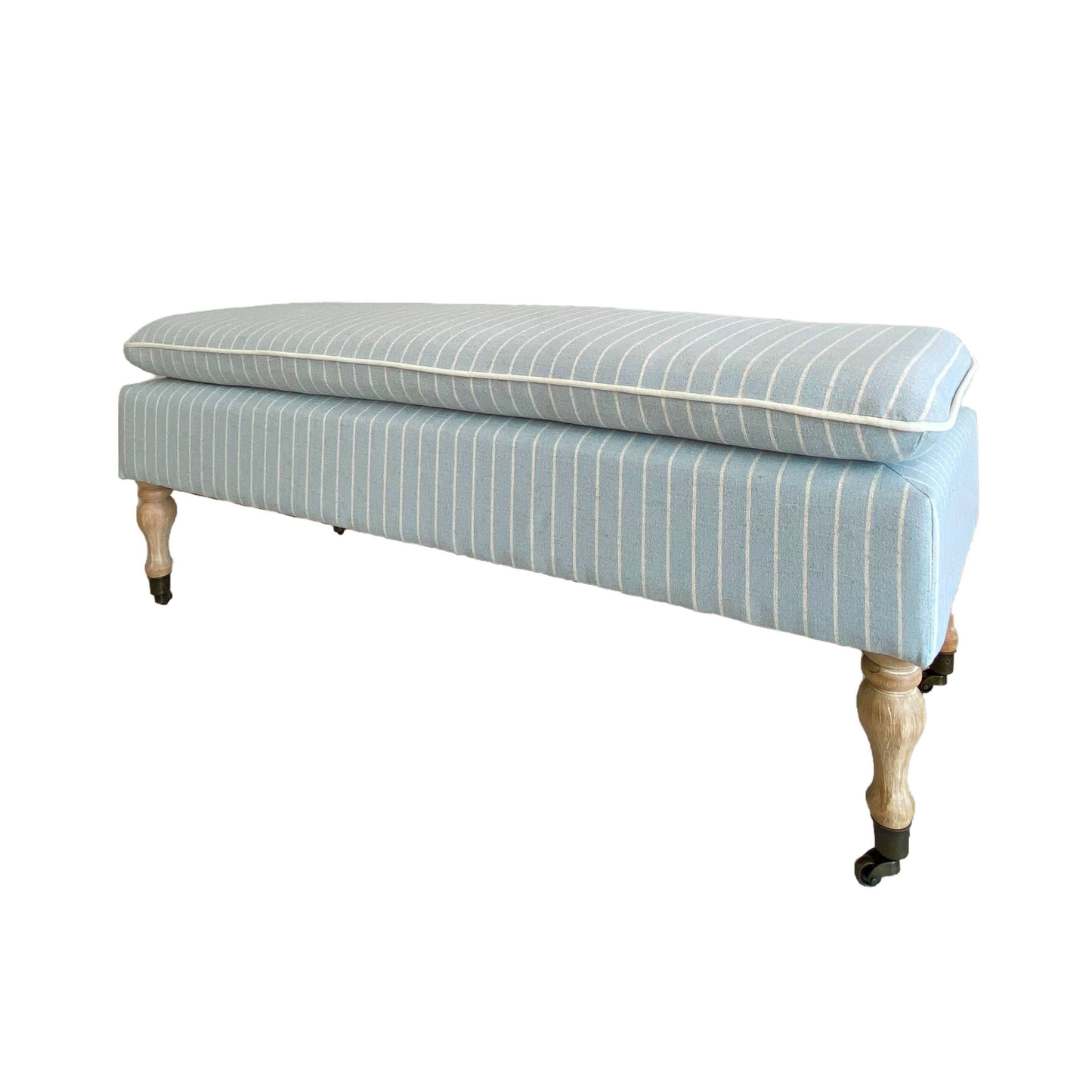 Linen Ticking Upholstered Pillowtop 48" Rossini Bench-Azure