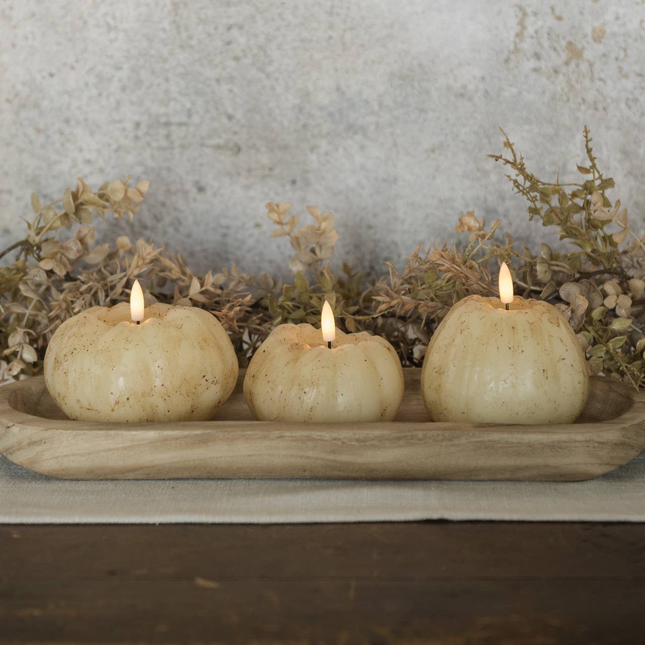 3" CREAM 3D FLAME SHORT PUMPKIN CANDLE