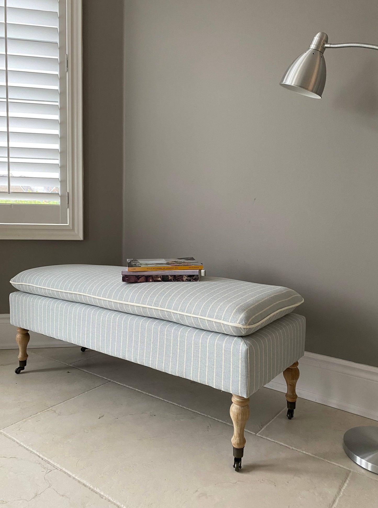Linen Ticking Upholstered Pillowtop 48" Rossini Bench-Azure