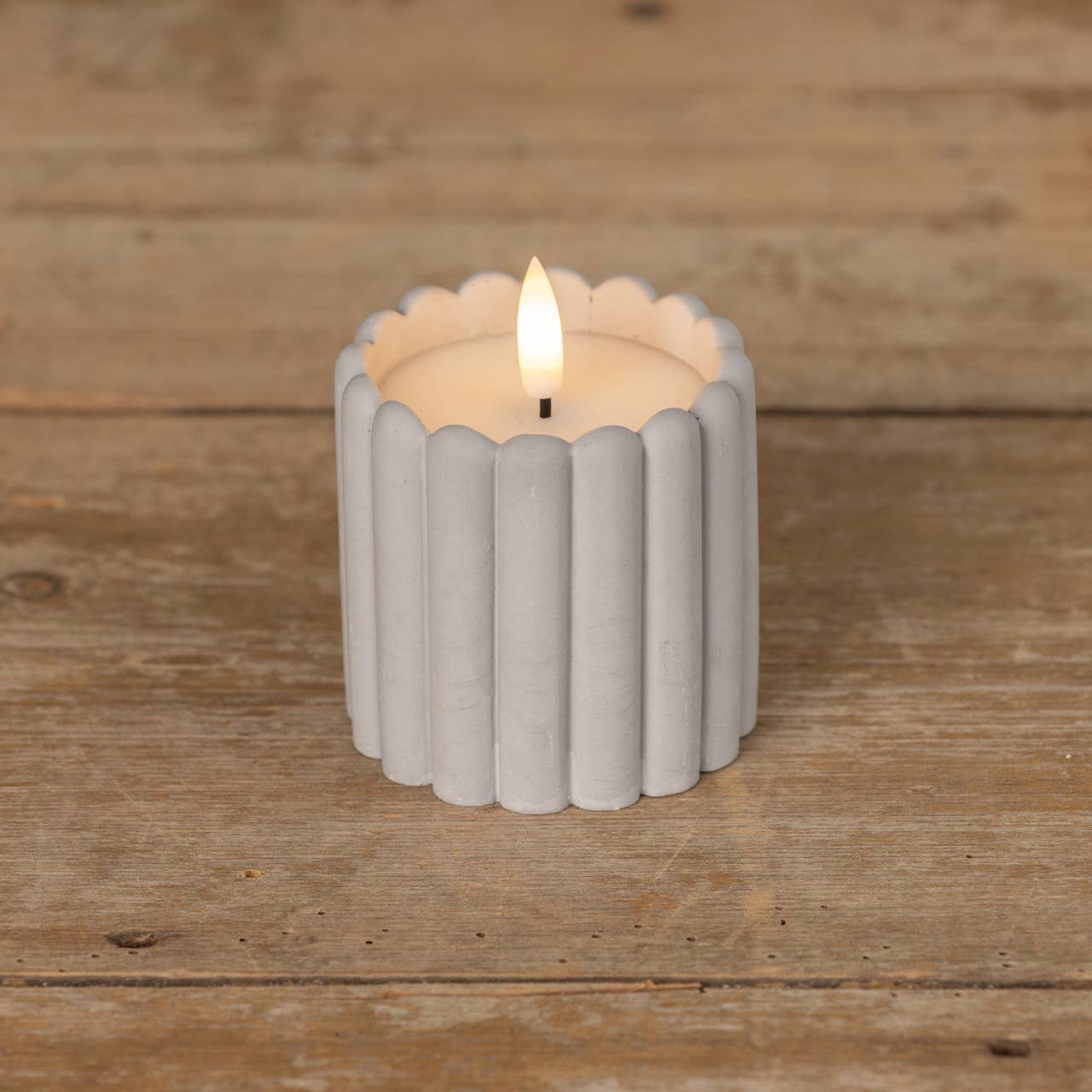 3" GREY CEMENT COLUMN 3D FLAME CANDLE