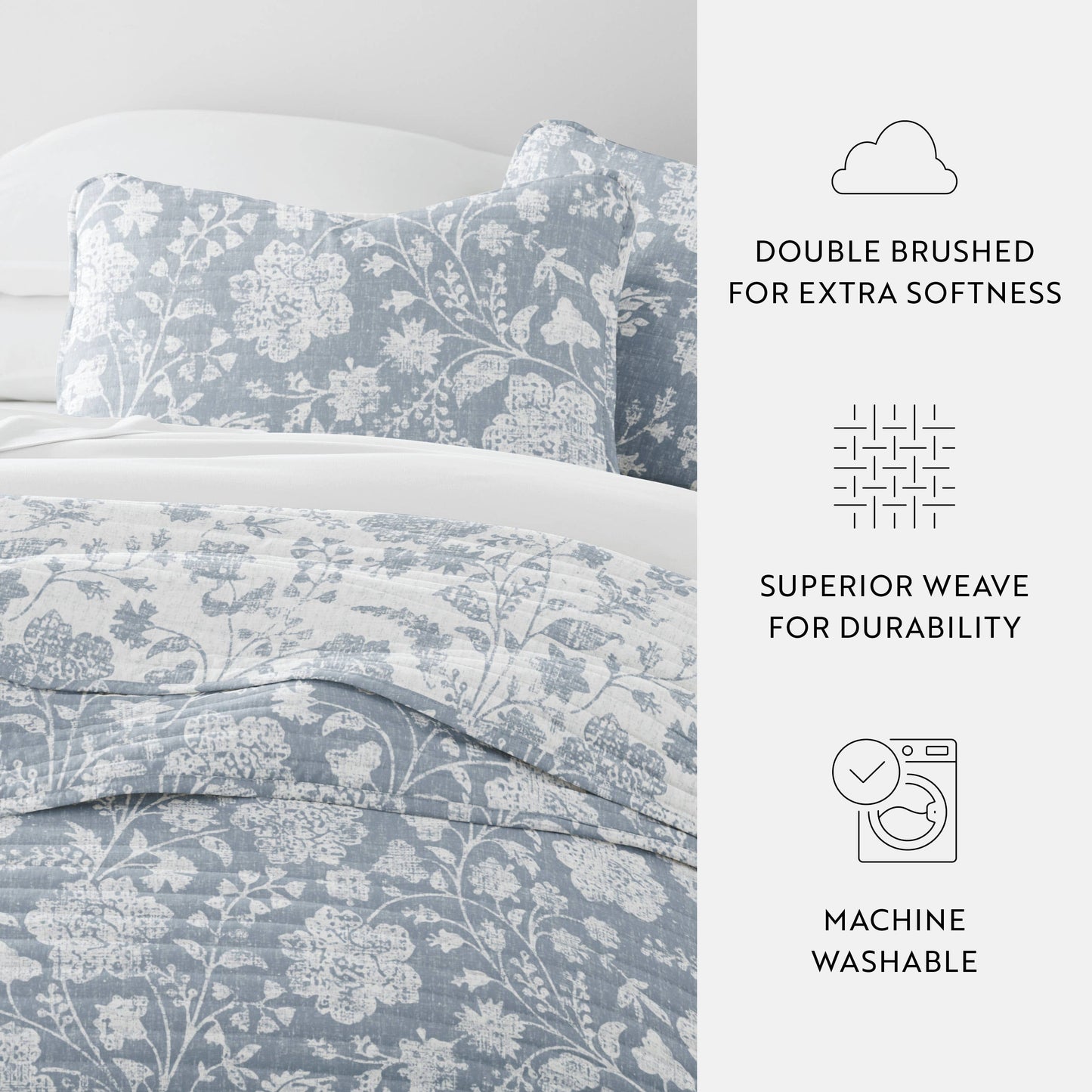 Textured Floral All Season Patterned Reversible Quilt Set