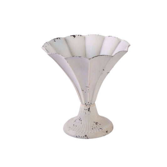 Medium Metal Fluted Vase Antique White