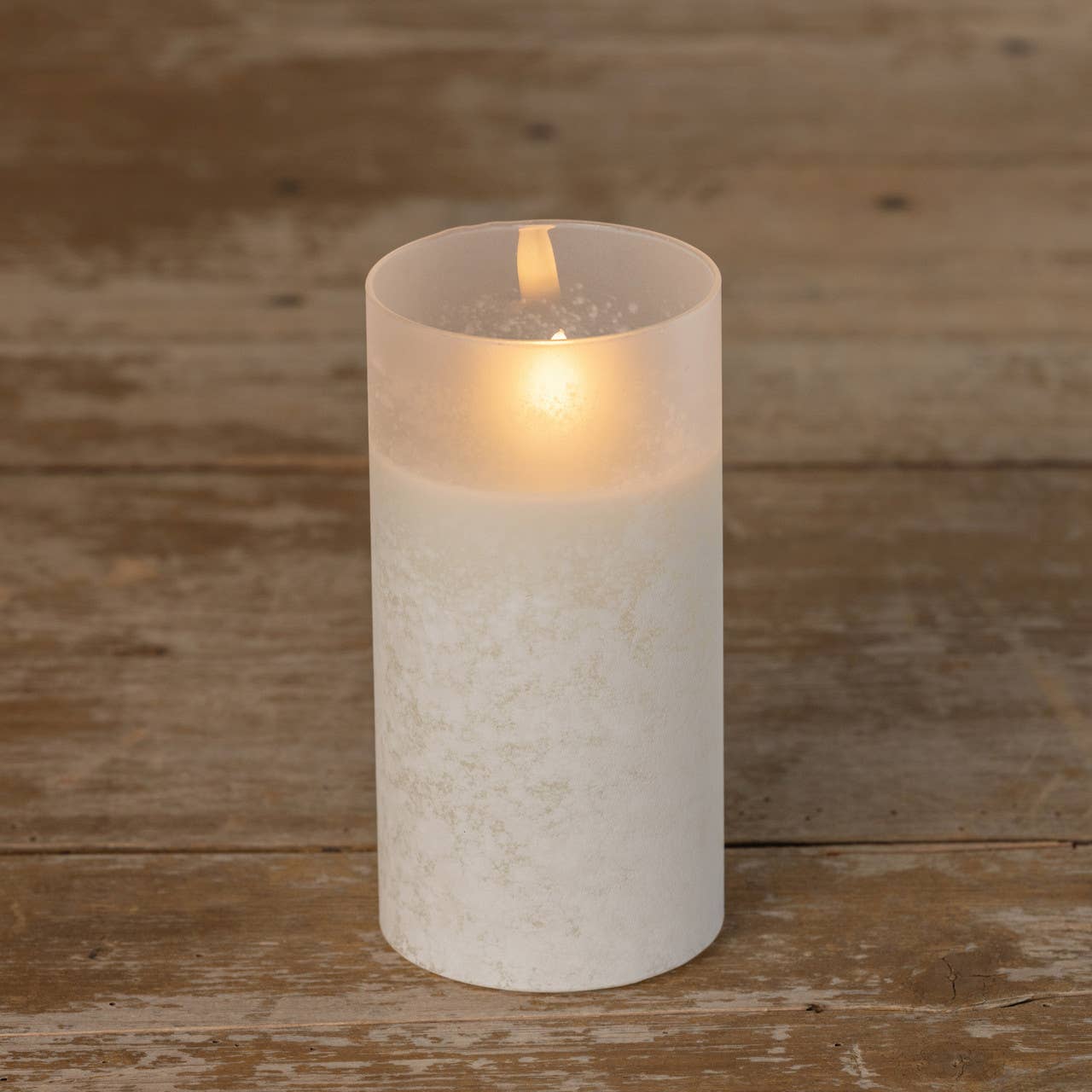 6" WHITE FROSTED GLASS 3D FLAME CANDLE