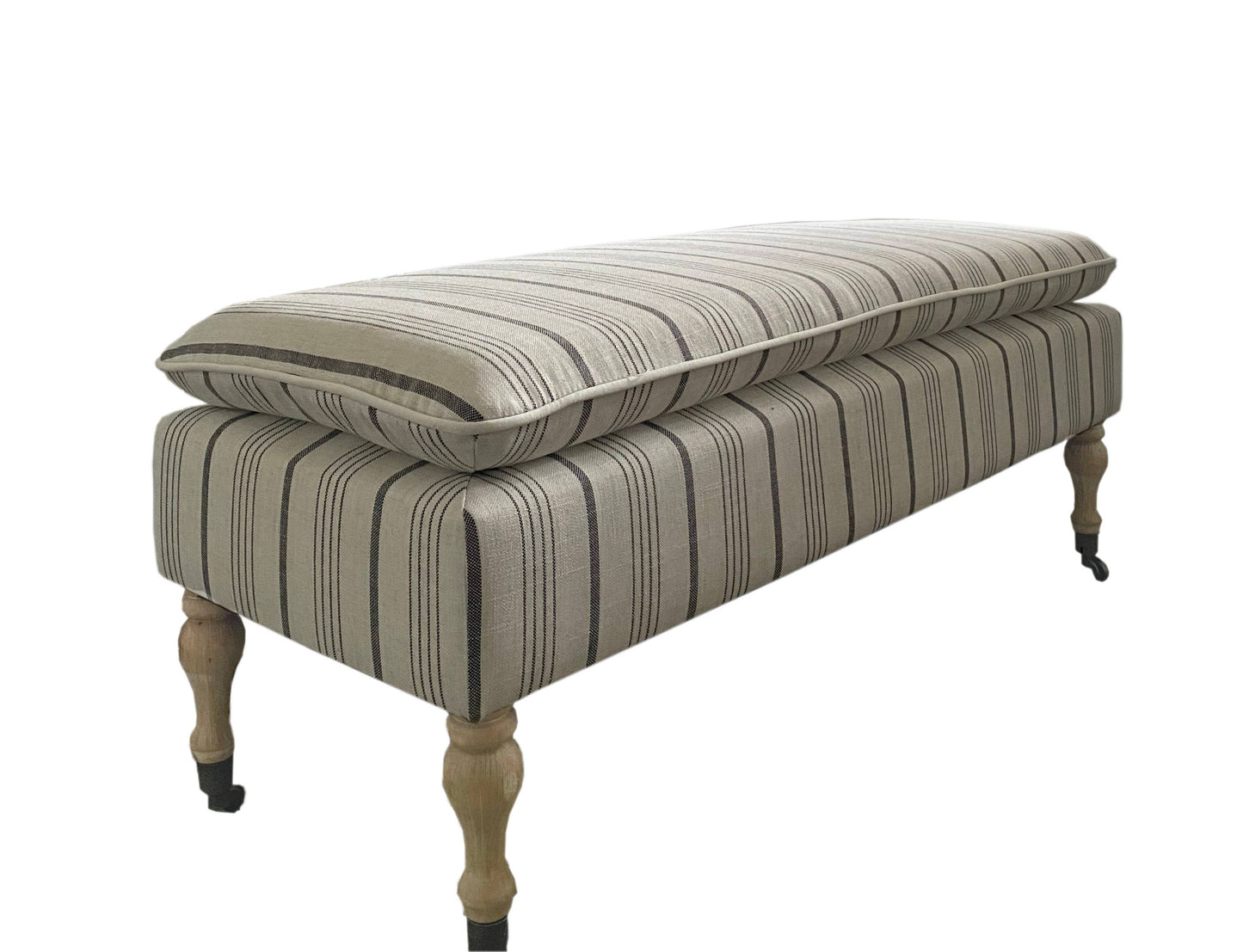 Neutral Linen Ticking Upholstered Pillowtop 48" Rovigo Bench