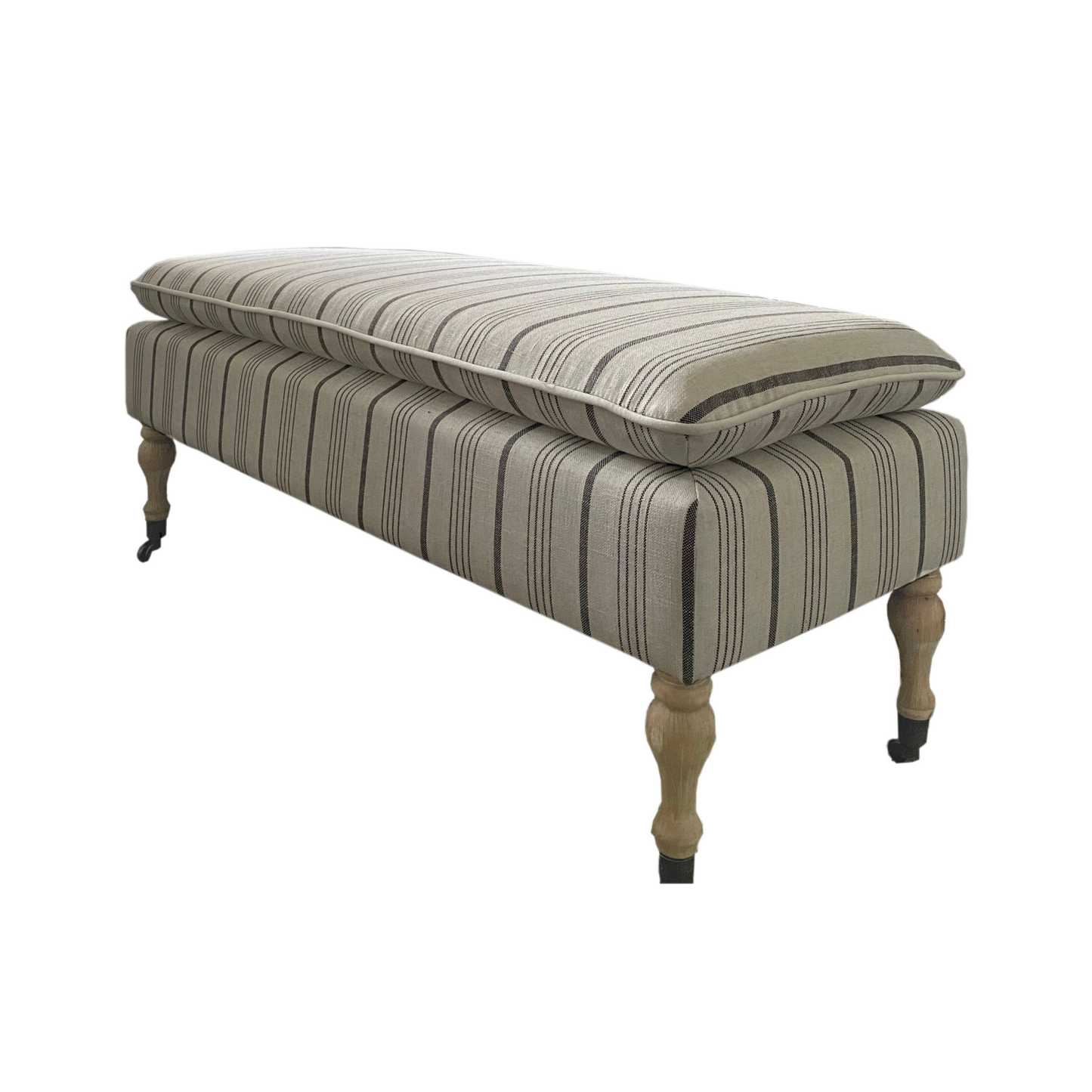 Neutral Linen Ticking Upholstered Pillowtop 48" Rovigo Bench