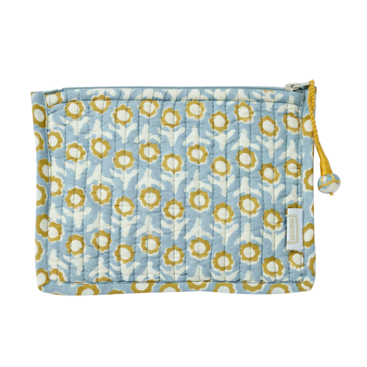 Quilted Indian Flower Printed Small Pouch Isha Blue🇫🇷